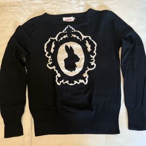 Louche Black Sweater with White Rabbit Silhouette ModCloth
